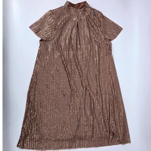 Mia Joy Rose Gold Sequin High Neck Flutter Sleeve Shift Party Dress‎ Size 12